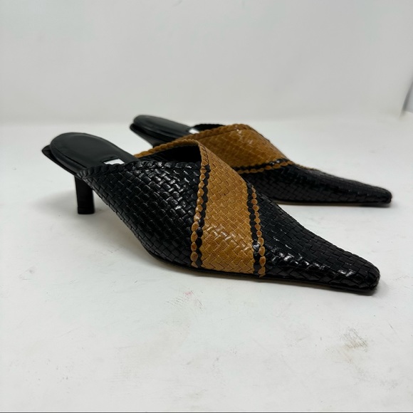 Mista London Woven Leather Pointed Toe Mules Slides Kitten Heel 35 - Picture 2 of 9